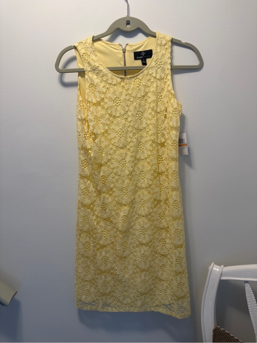 Ronni Nicole Yellow Lace Midi Shift Dress